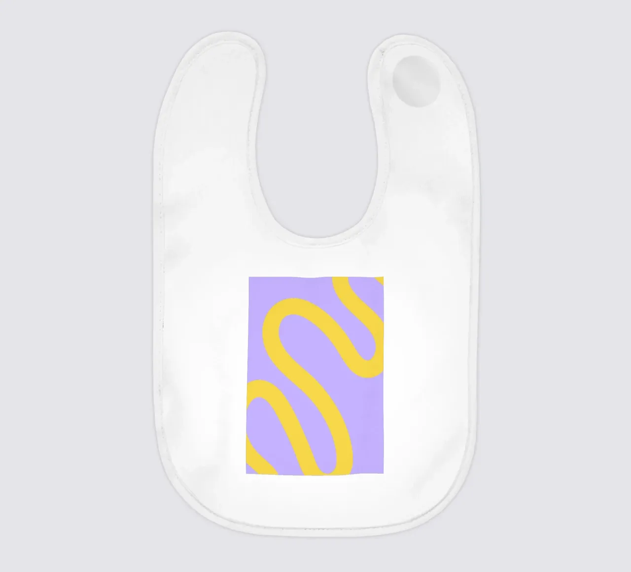 Wavy Yellow Line Pattern on Soft Lavender Background baby bib by The Art Club