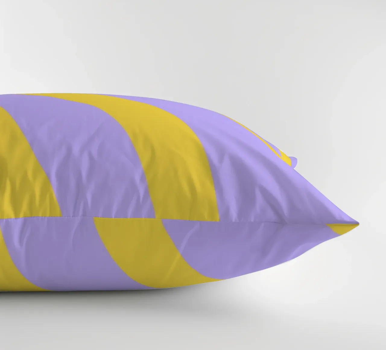 Wavy Yellow Line Pattern on Soft Lavender Background decorative cushion by The Art Club