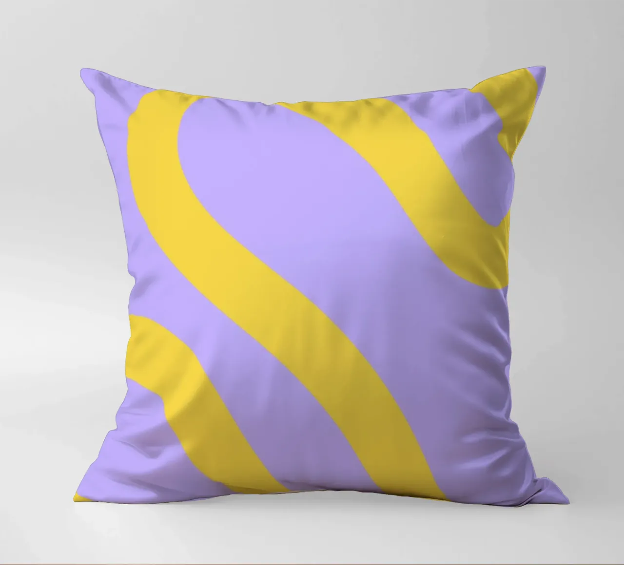 Wavy Yellow Line Pattern on Soft Lavender Background decorative cushion by The Art Club