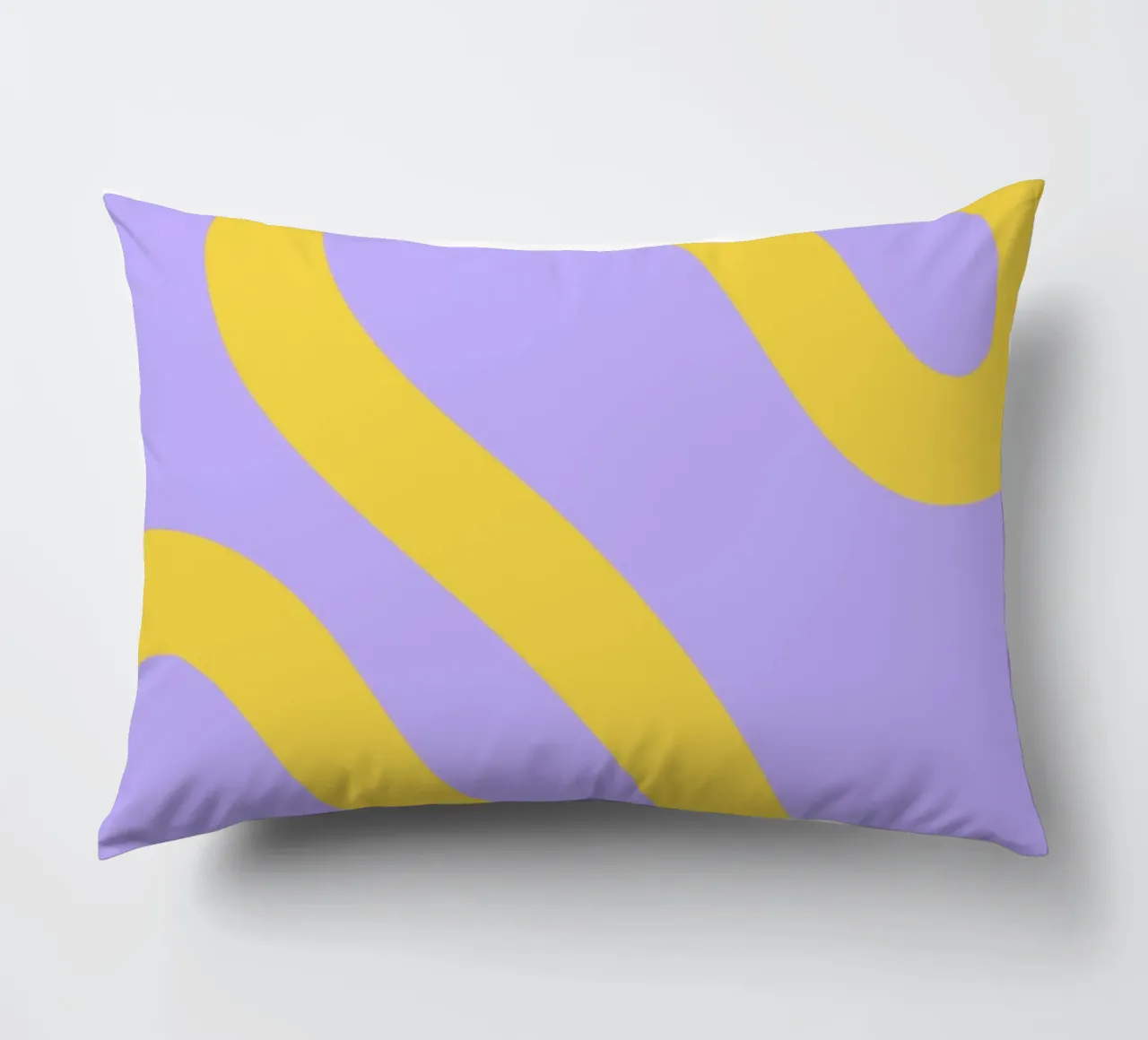 Wavy Yellow Line Pattern on Soft Lavender Background decorative cushion by The Art Club