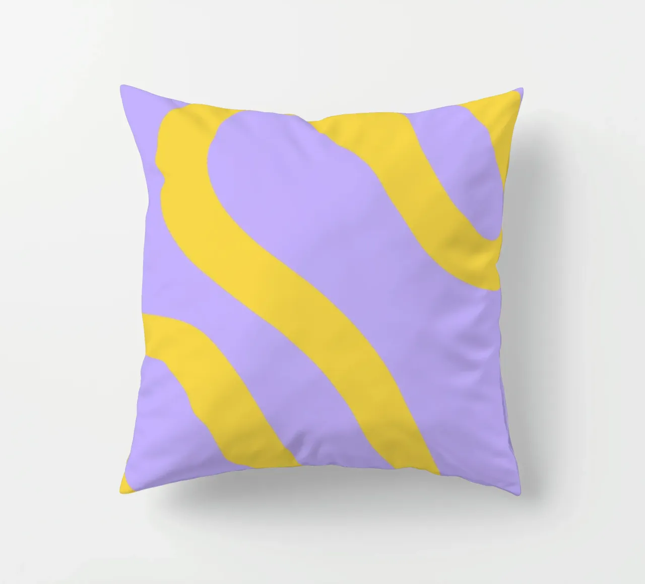 Wavy Yellow Line Pattern on Soft Lavender Background decorative cushion by The Art Club