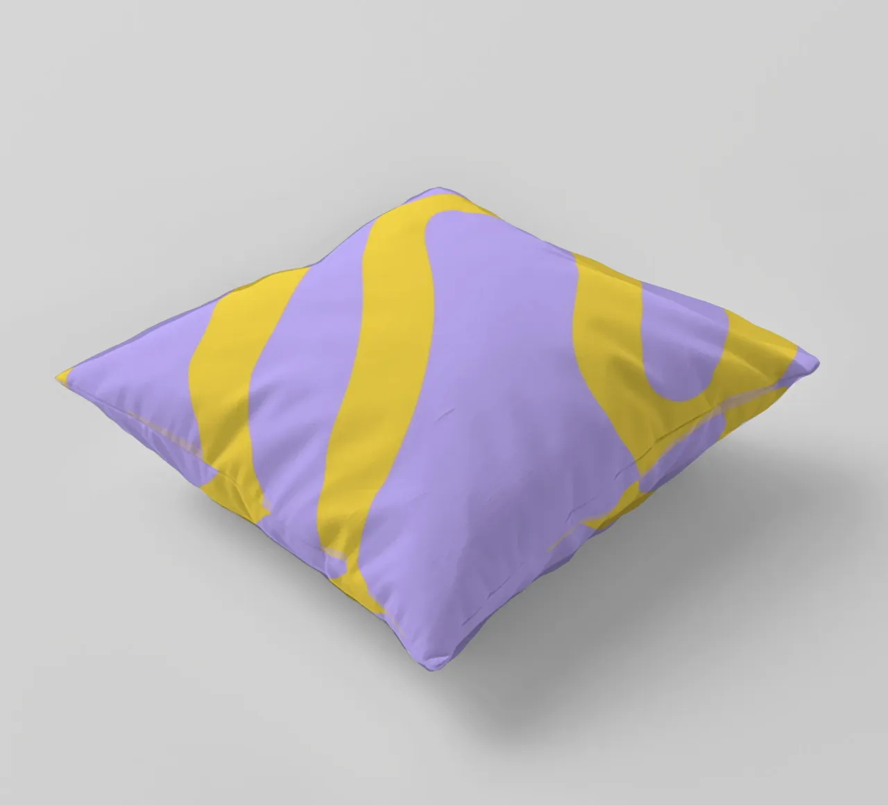 Wavy Yellow Line Pattern on Soft Lavender Background decorative cushion by The Art Club