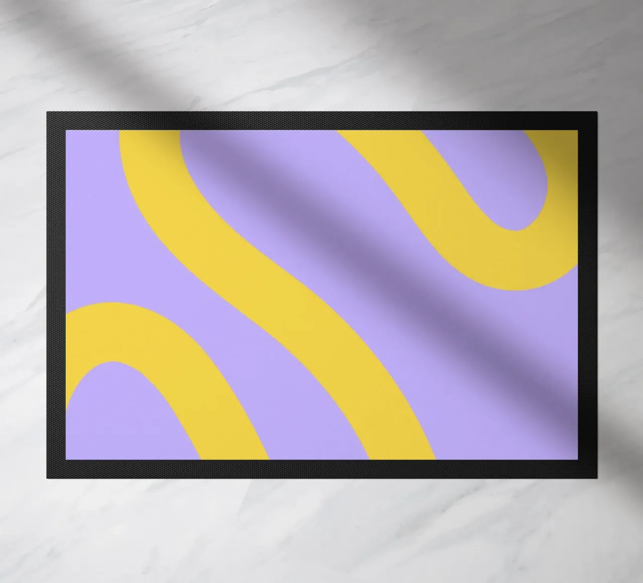 Wavy Yellow Line Pattern on Soft Lavender Background doormat by The Art Club