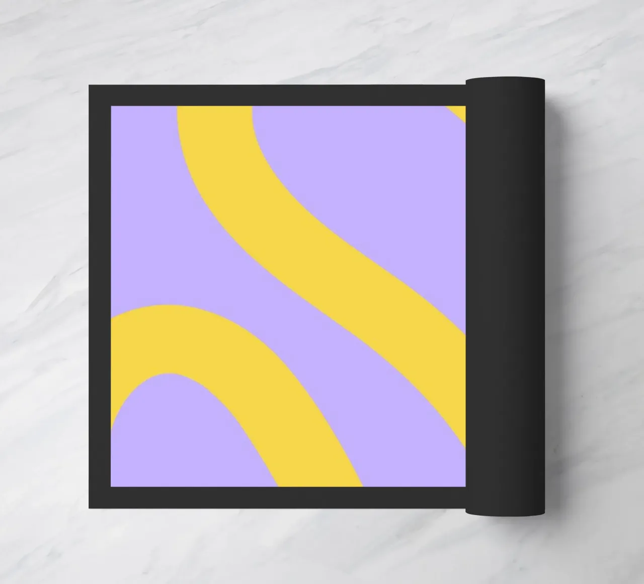 Wavy Yellow Line Pattern on Soft Lavender Background doormat by The Art Club