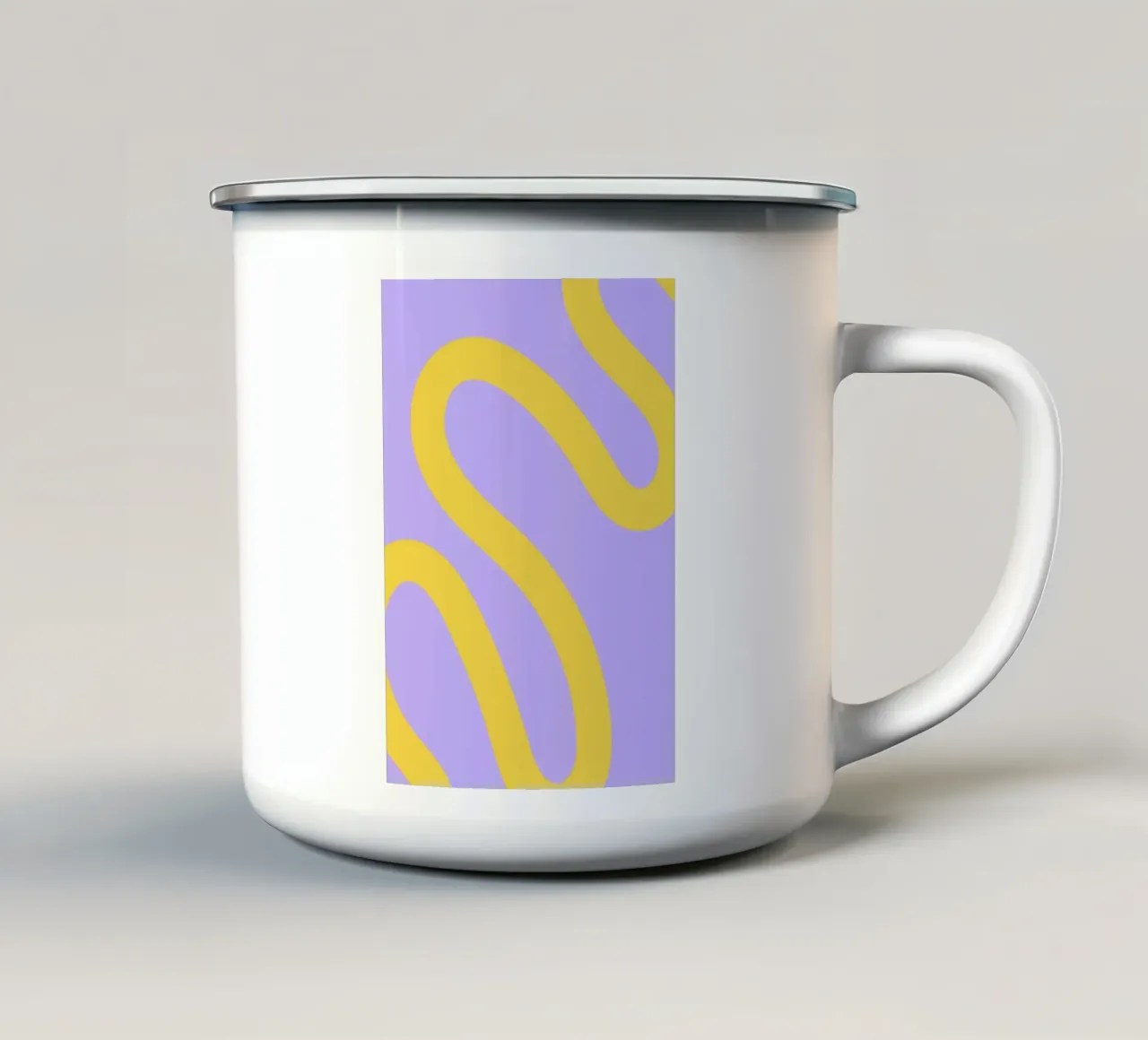 Wavy Yellow Line Pattern on Soft Lavender Background enamel mug by The Art Club