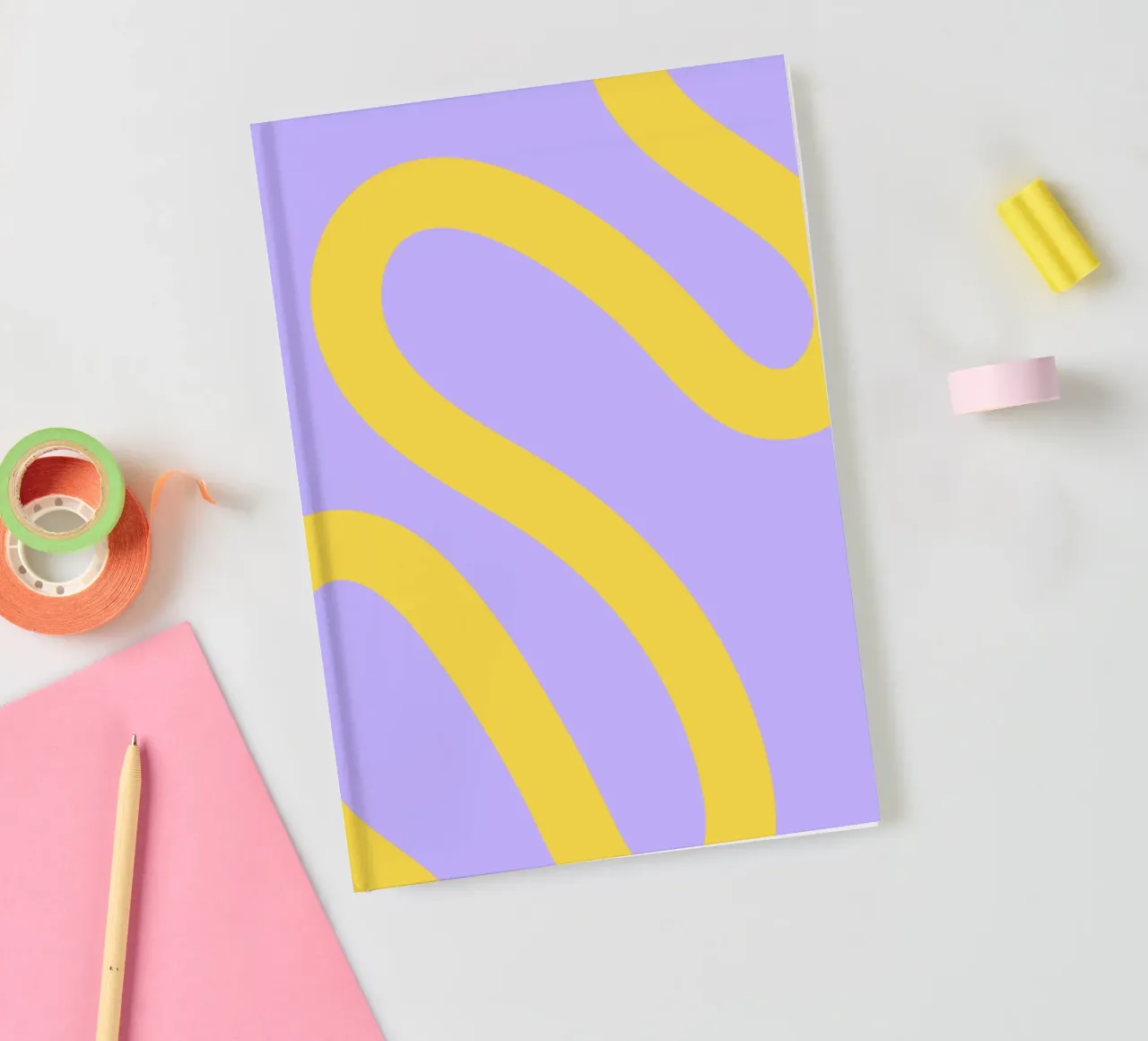 Wavy Yellow Line Pattern on Soft Lavender Background notebook by The Art Club
