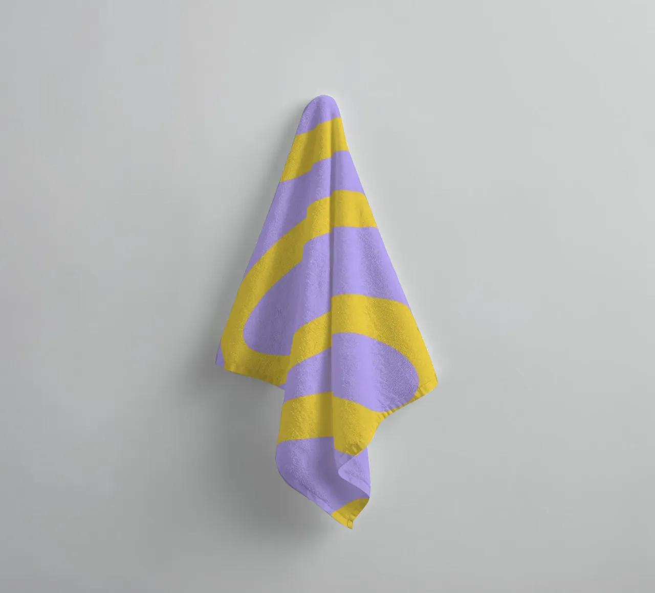 Wavy Yellow Line Pattern on Soft Lavender Background towel by The Art Club