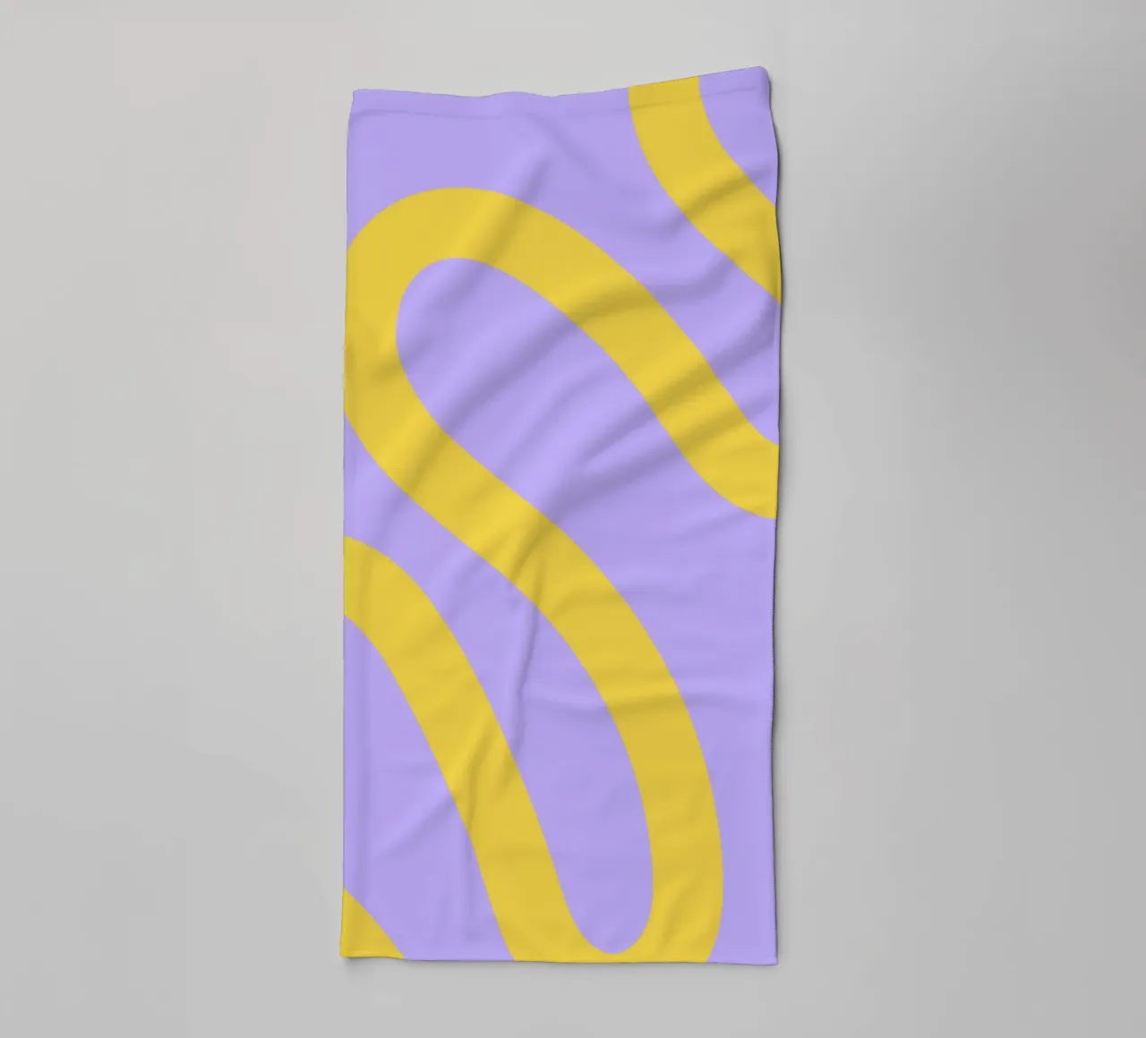 Wavy Yellow Line Pattern on Soft Lavender Background towel by The Art Club