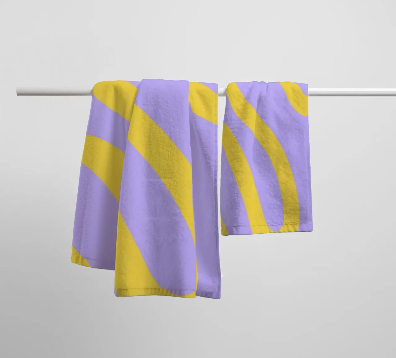 Wavy Yellow Line Pattern on Soft Lavender Background towel by The Art Club