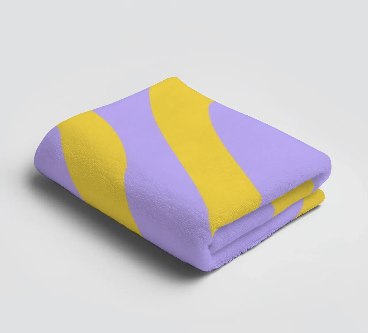 Wavy Yellow Line Pattern on Soft Lavender Background towel by The Art Club