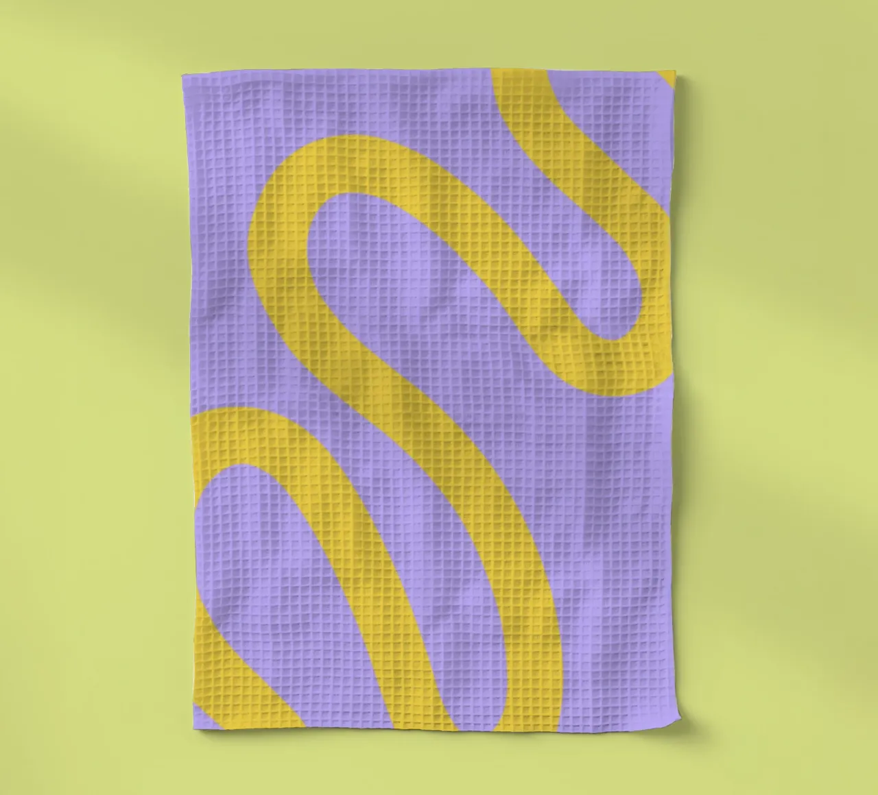 Wavy Yellow Line Pattern on Soft Lavender Background tea towel by The Art Club