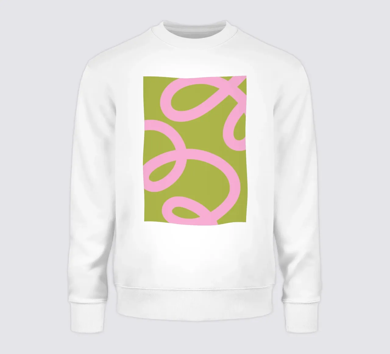 Speels roze lint op olijfgroen canvas sweatshirt van The Art Club