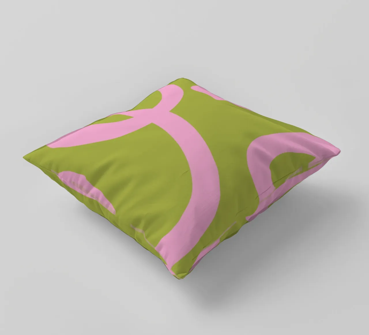 Playful Pink Ribbon Swirl on Olive Green Canvas decorative cushion by The Art Club