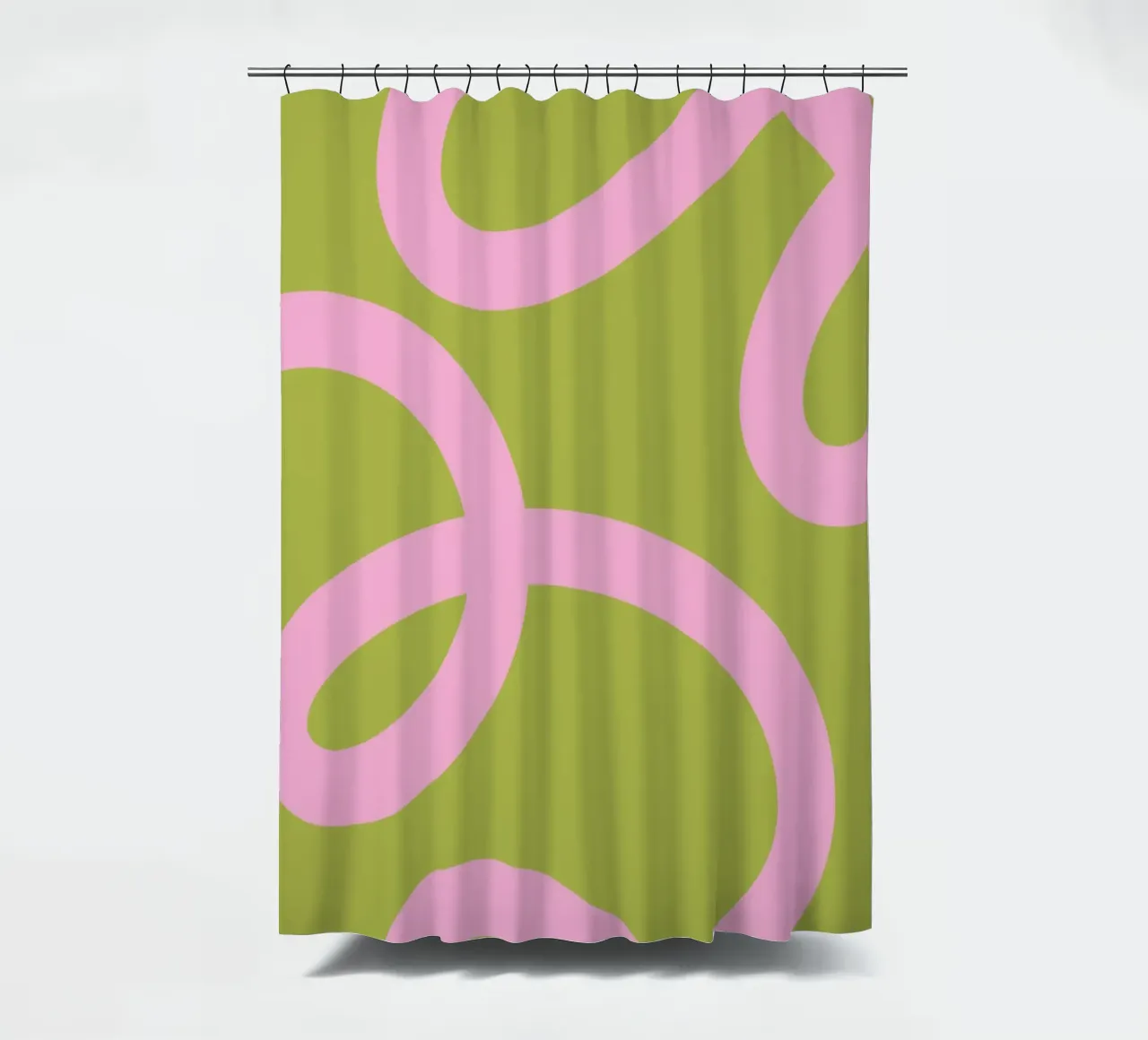 Speels roze lint op olijfgroen canvas douchegordijn van The Art Club