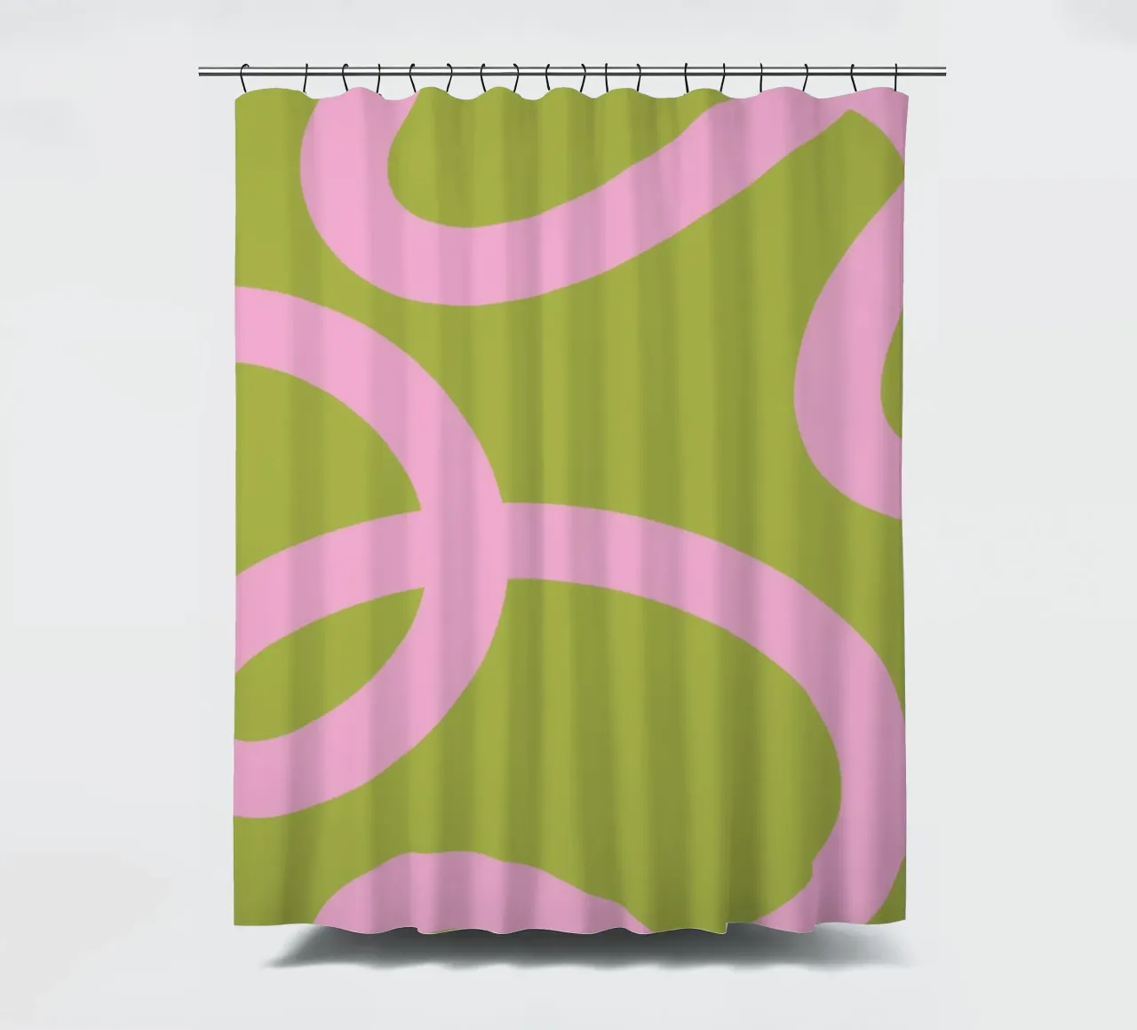Speels roze lint op olijfgroen canvas douchegordijn van The Art Club