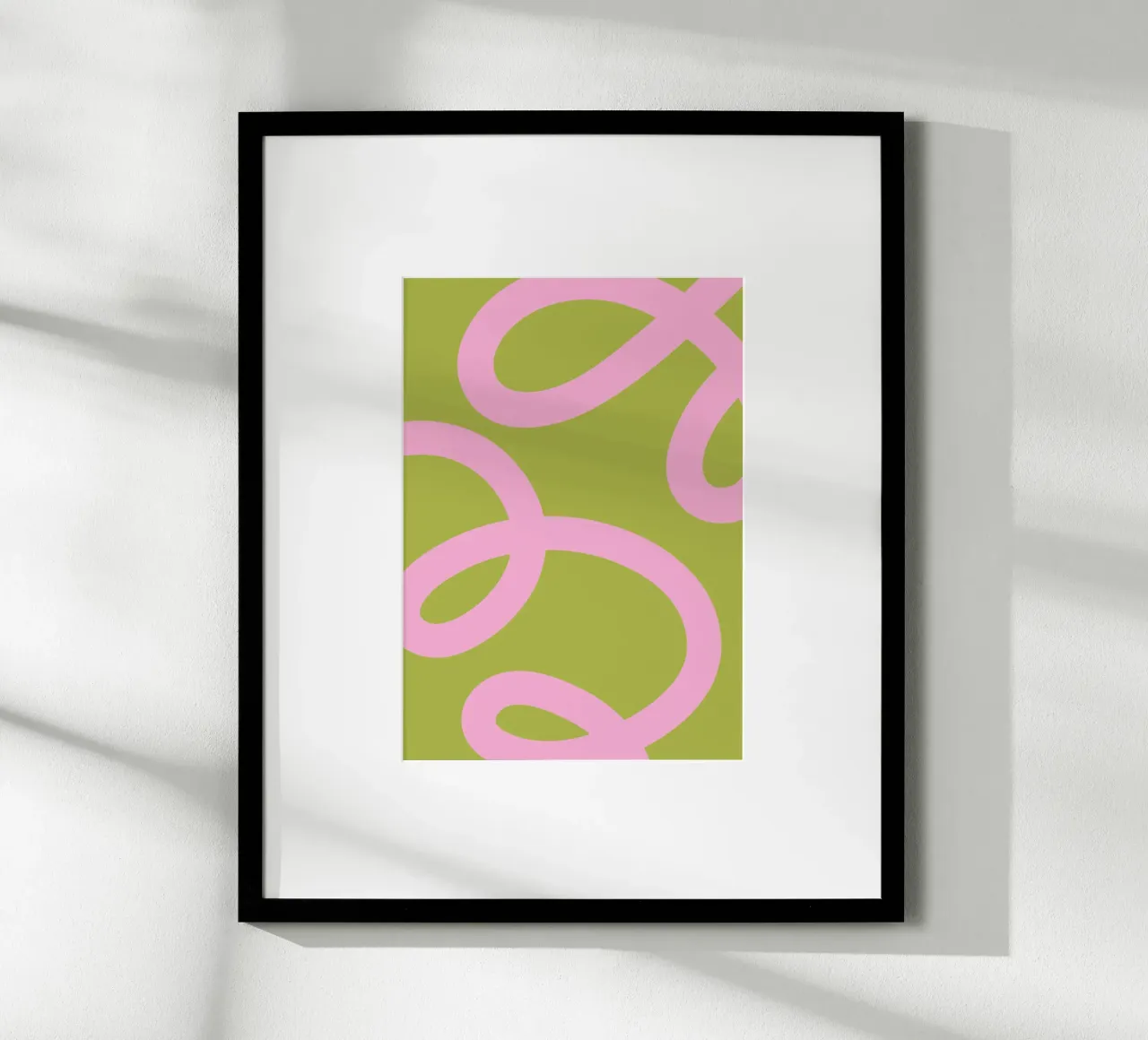 Speels roze lint op olijfgroen canvas poster met kunststof frame van The Art Club