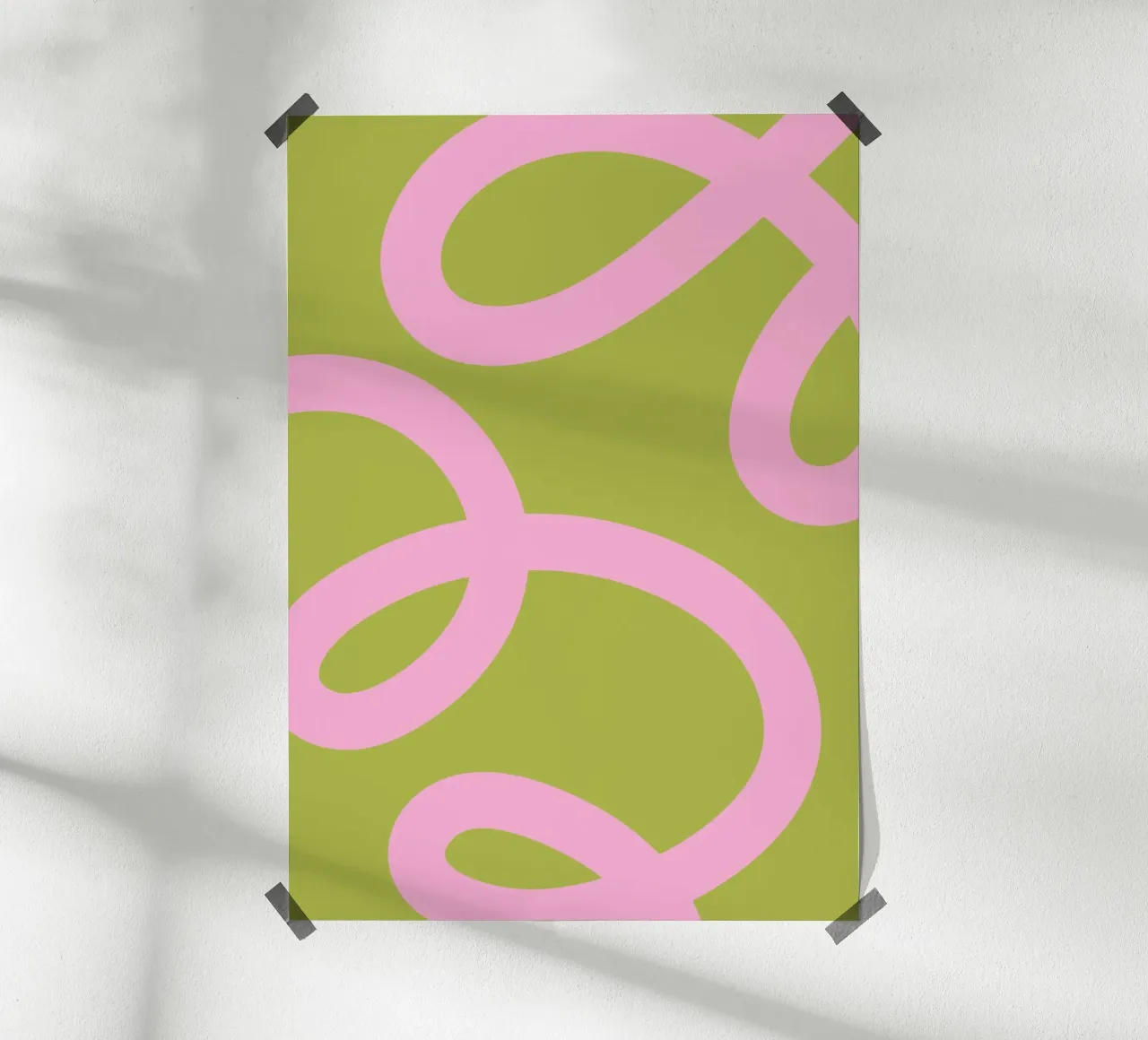 Speels roze lint op olijfgroen canvas poster met kunststof frame van The Art Club