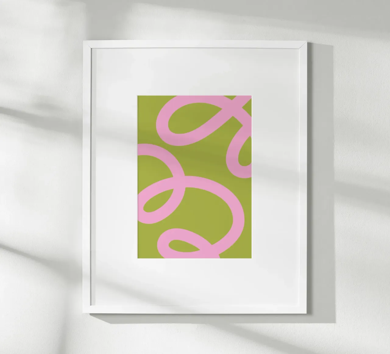 Speels roze lint op olijfgroen canvas poster met kunststof frame van The Art Club