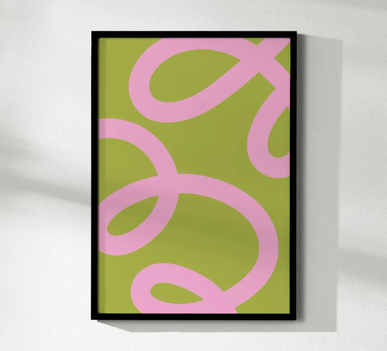 Speels roze lint op olijfgroen canvas poster met kunststof frame van The Art Club