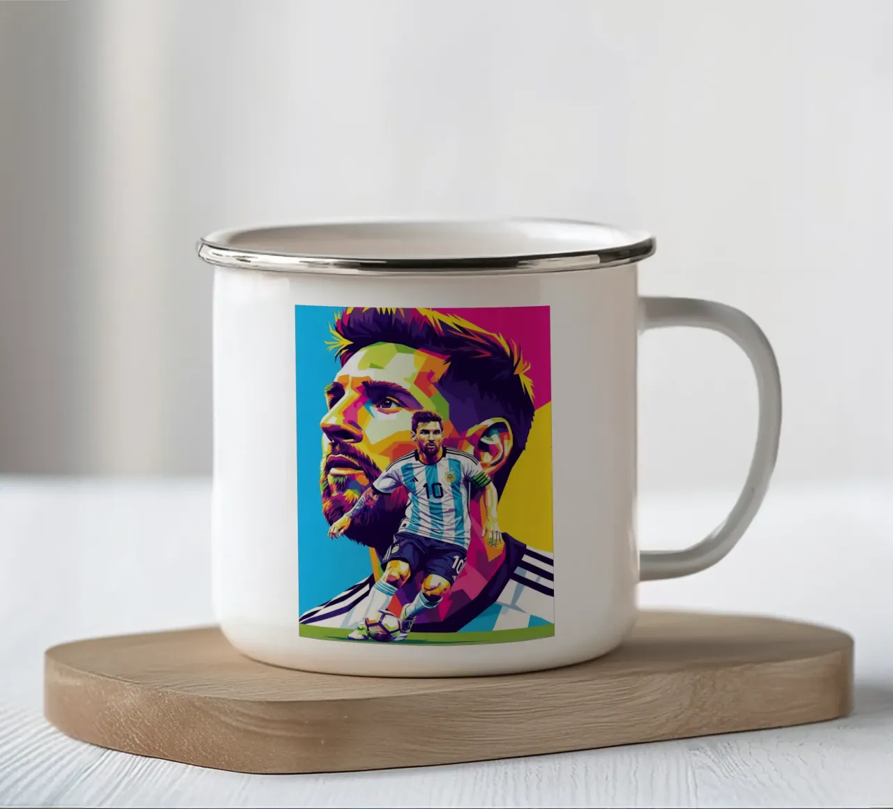 Lionel Messi in WPAP art style enamel mug by Hantamrata
