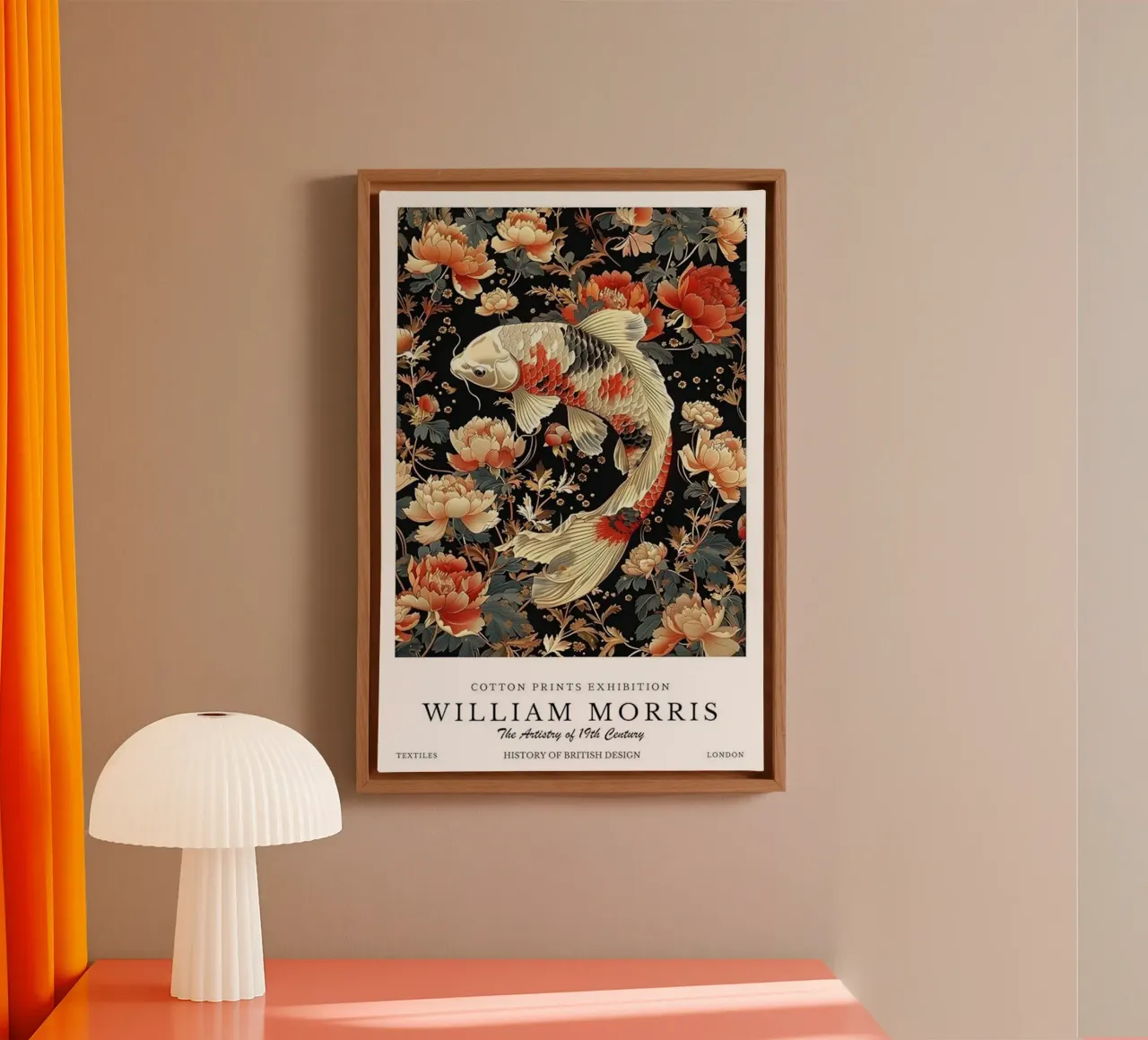 pesce koi circondato da fiori tela con Cornice a cassetta da Ropech Shop