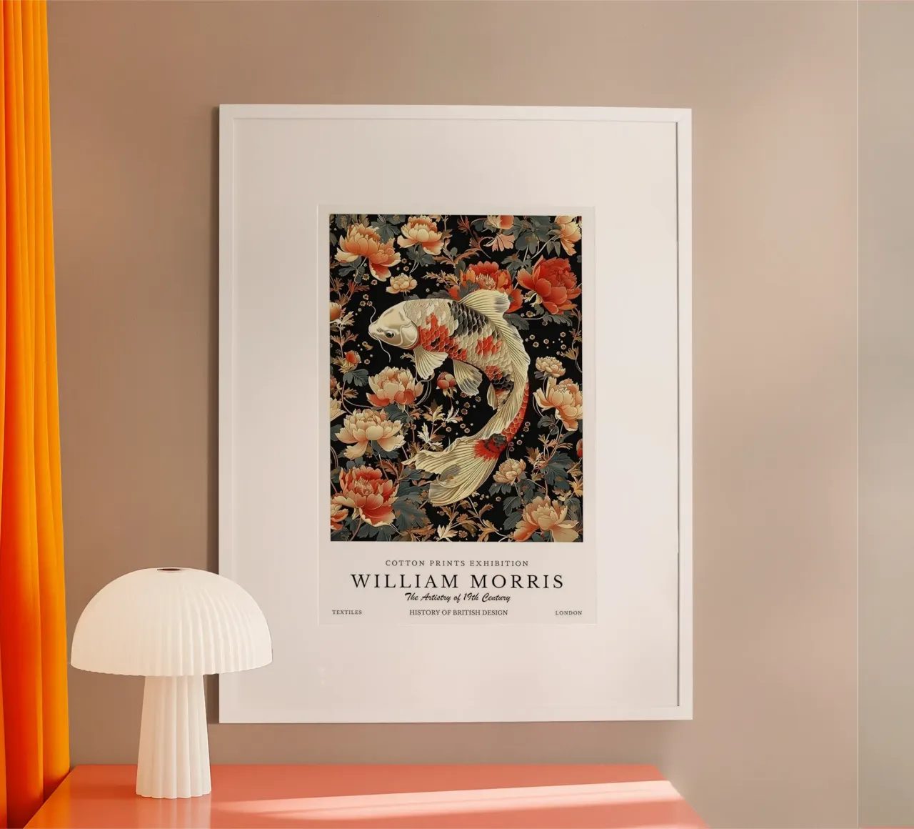 pesce koi circondato da fiori poster con telaio in plastica da Ropech Shop