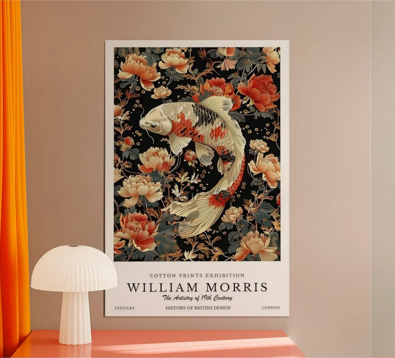 pesce koi circondato da fiori poster con telaio in plastica da Ropech Shop