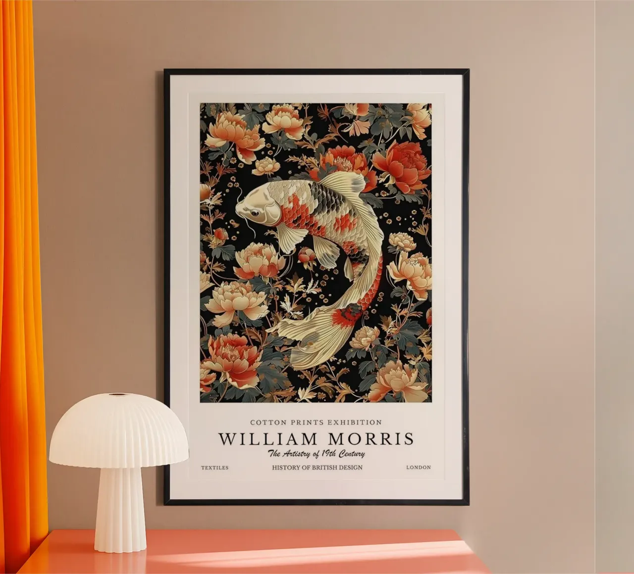 pesce koi circondato da fiori poster con telaio in plastica da Ropech Shop