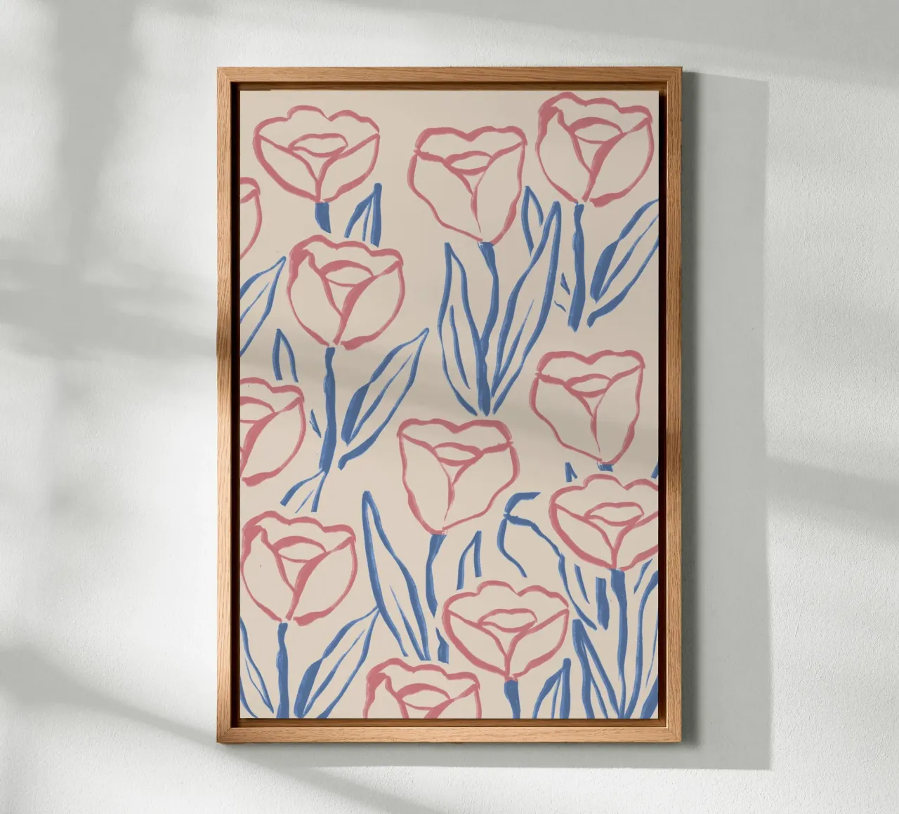 Abstracte schetskunst met bloemen en bladeren canvas met Baklijst van Melloi Art Print