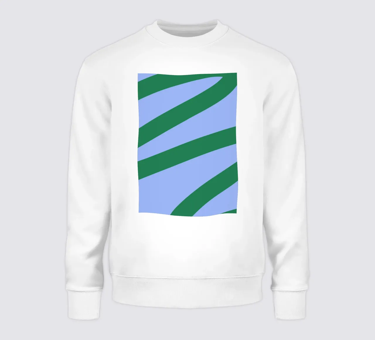 Abstract Green Waves on Soft Blue Background sweatshirt by The Art Club