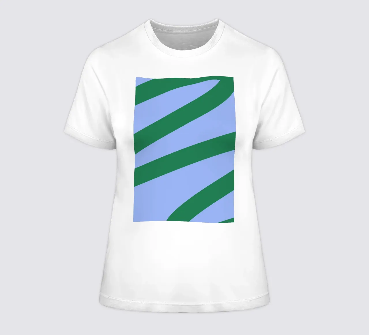 Abstract Green Waves on Soft Blue Background women's fitted t-shirt by The Art Club