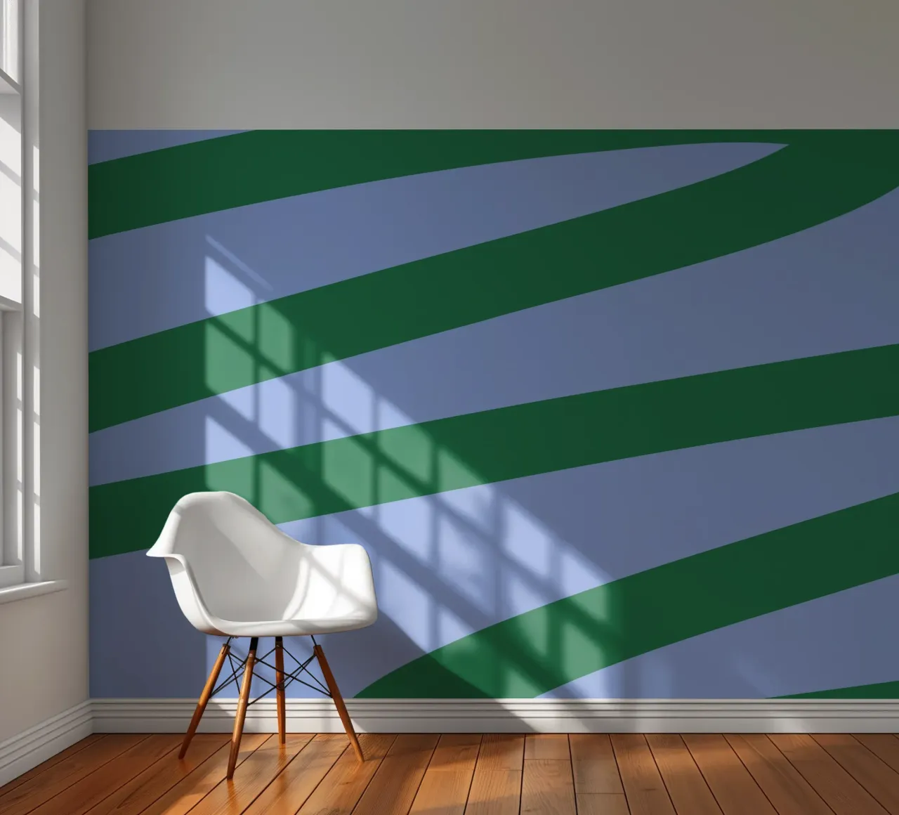 Abstract Green Waves on Soft Blue Background photo wallpaper by The Art Club
