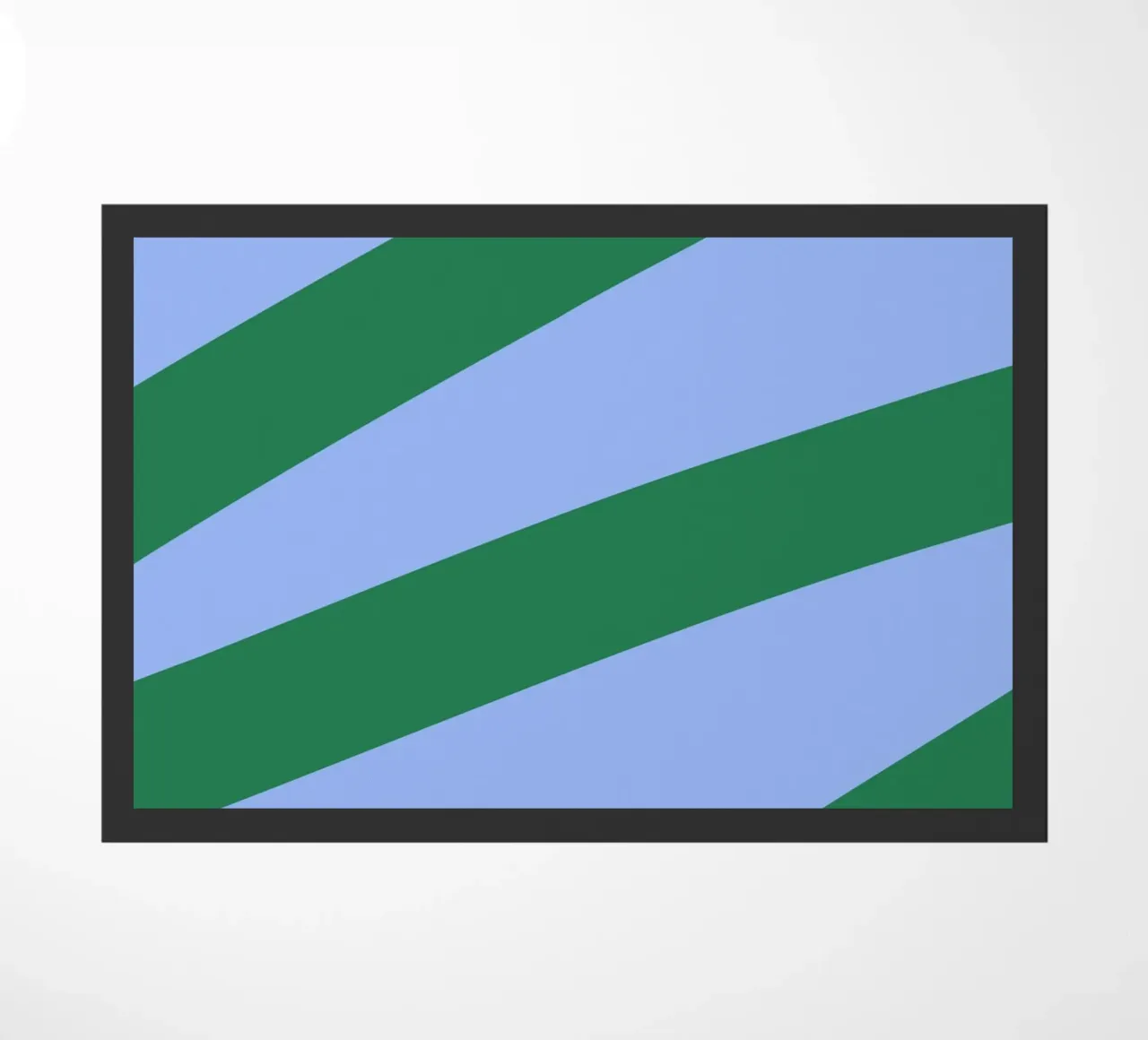 Abstract Green Waves on Soft Blue Background doormat by The Art Club