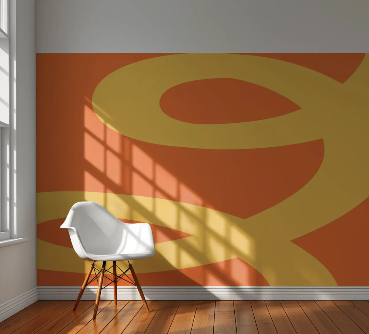 Golden Yellow Loops on Vibrant Orange photo wallpaper by The Art Club