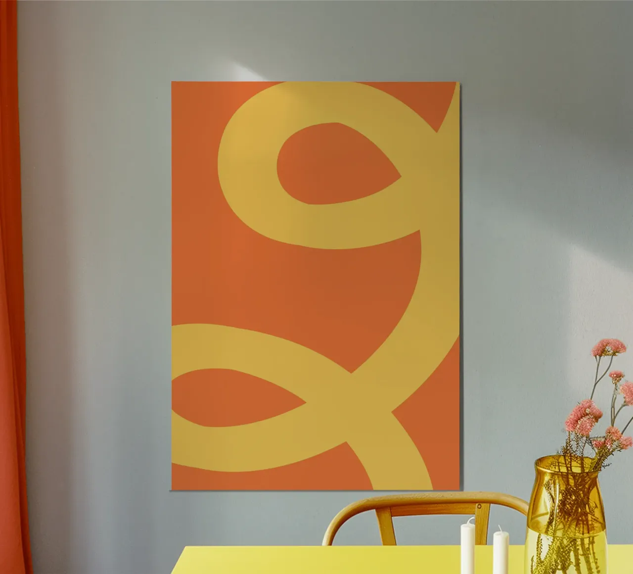 Golden Yellow Loops on Vibrant Orange alu-dibond by The Art Club
