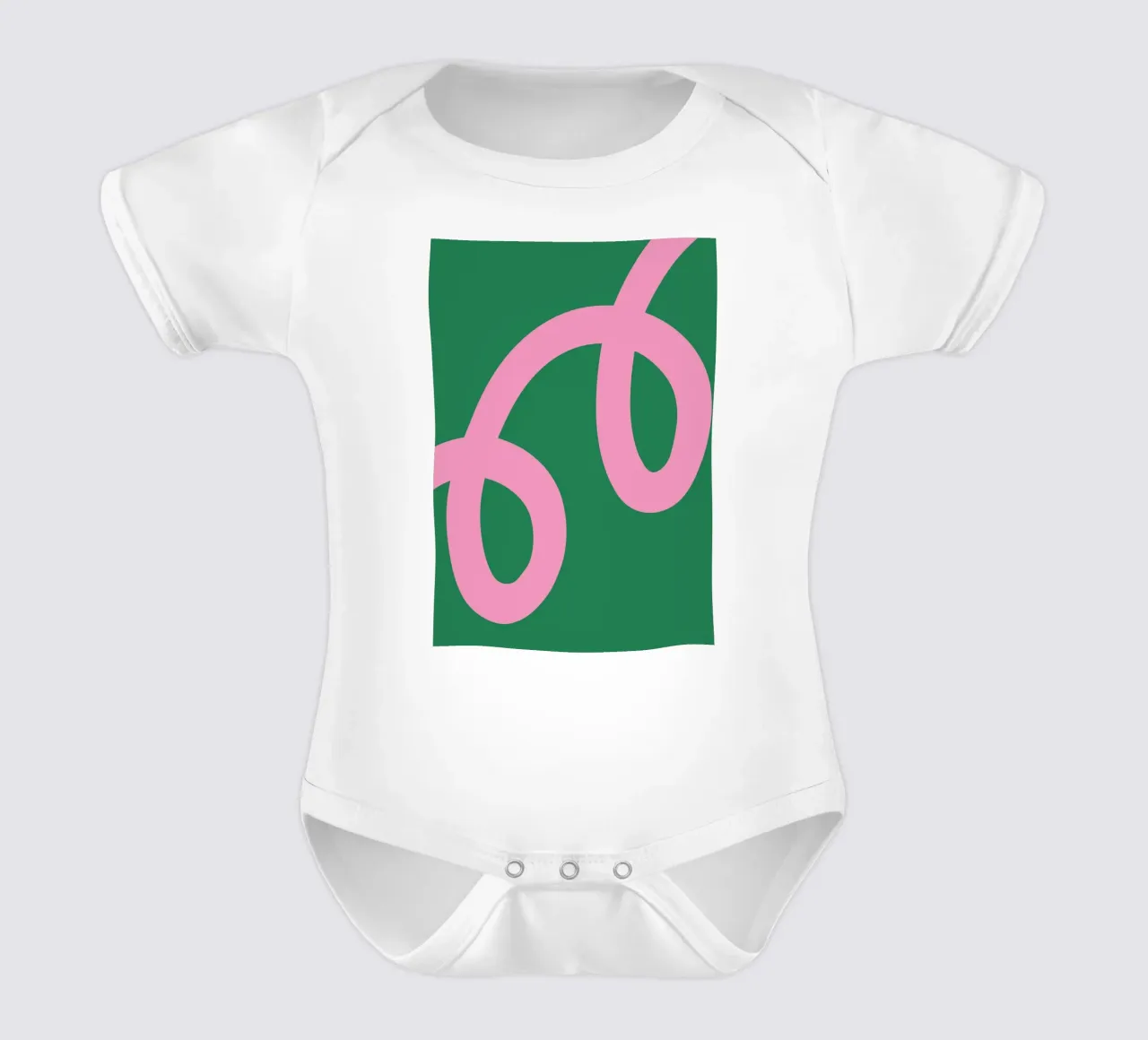 Abstract Minimalist Bold Pink Loop Lines on Deep Green short-sleeve baby romper by The Art Club