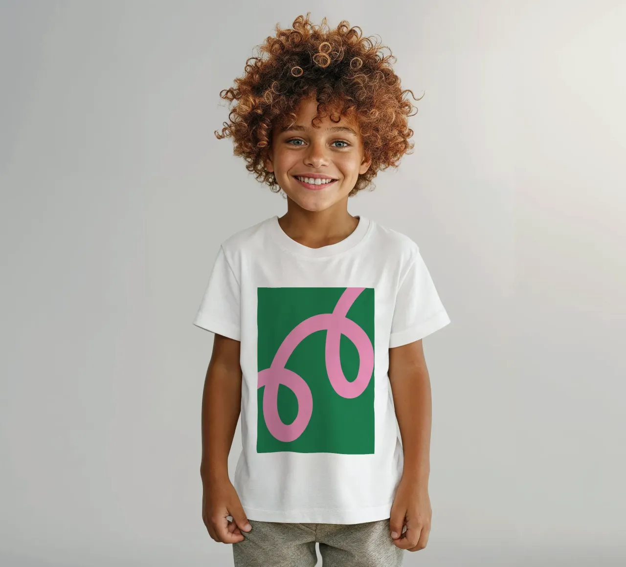 Abstract Minimalist Bold Pink Loop Lines on Deep Green kids t-shirt by The Art Club