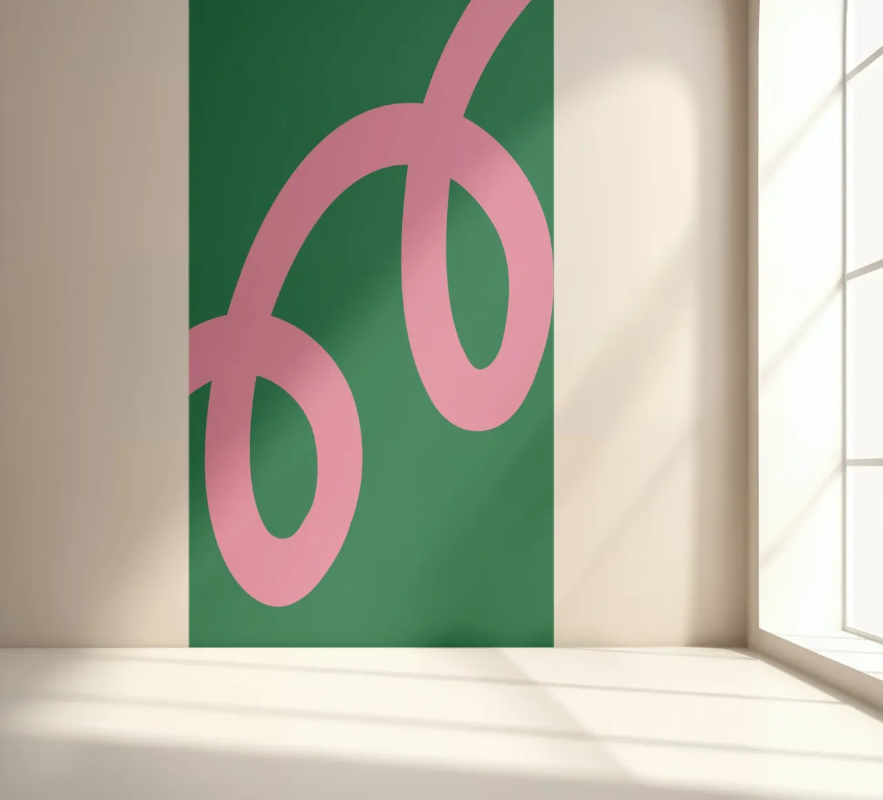 Abstracto Minimalista Bold Pink Loop Lines on Deep Green papel para pared de The Art Club