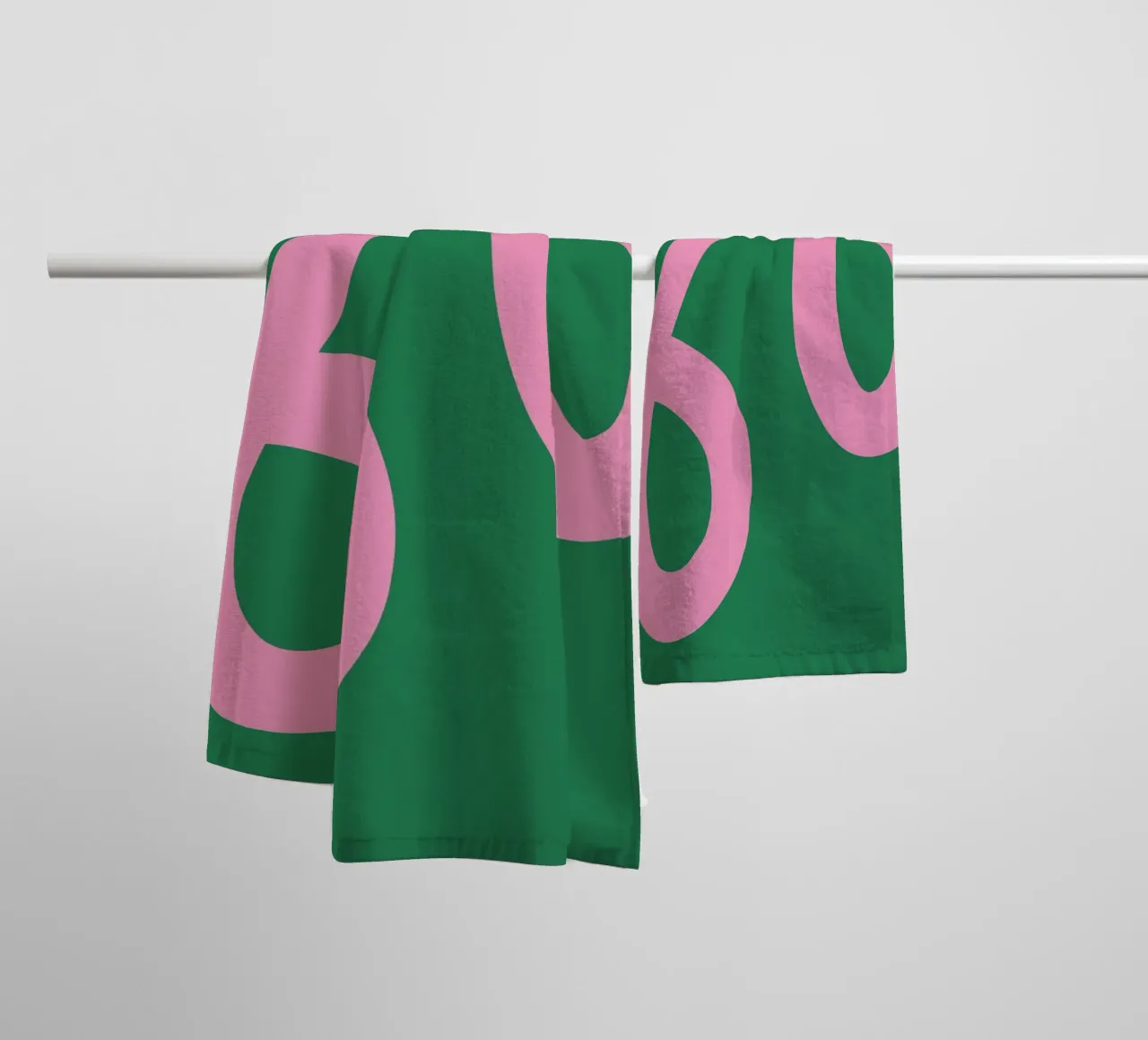 Abstract Minimalist Bold Pink Loop Lines on Deep Green towel by The Art Club