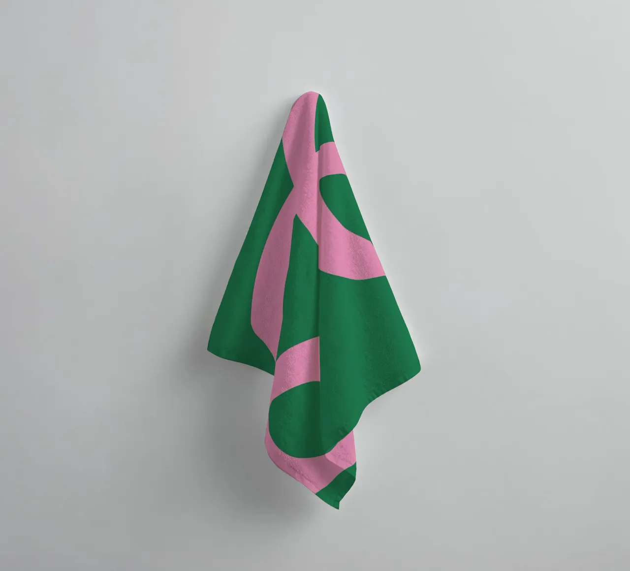 Abstract Minimalist Bold Pink Loop Lines on Deep Green towel by The Art Club