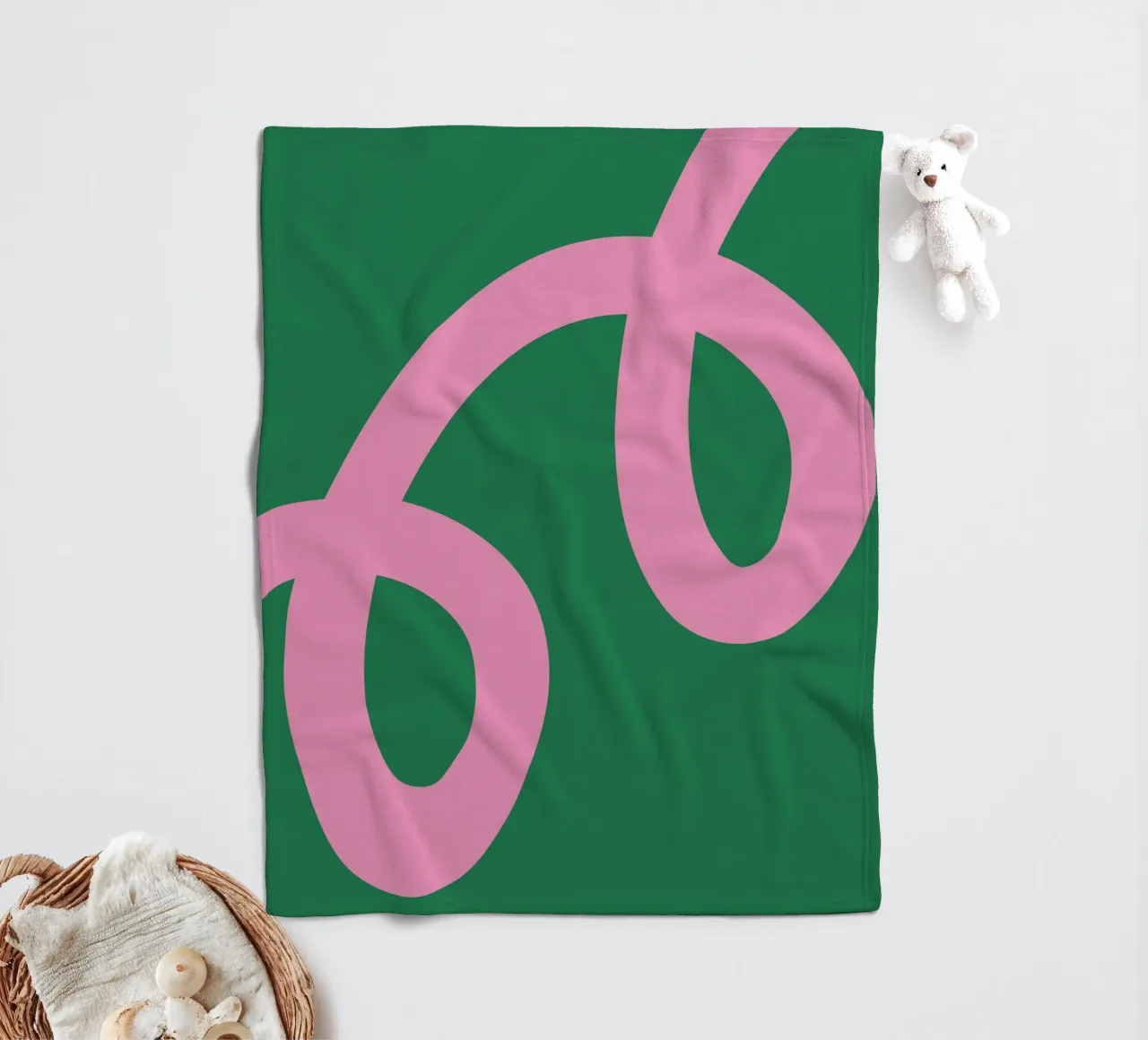 Abstract Minimalist Bold Pink Loop Lines on Deep Green fleece blanket by The Art Club