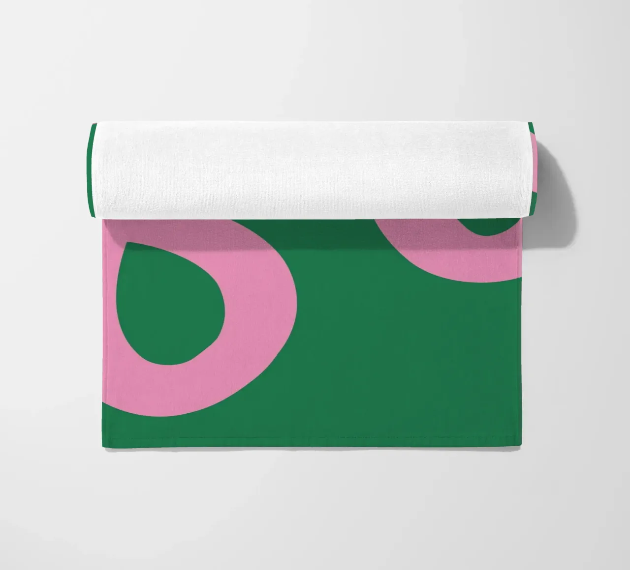 Abstract Minimalist Bold Pink Loop Lines on Deep Green beach towel by The Art Club