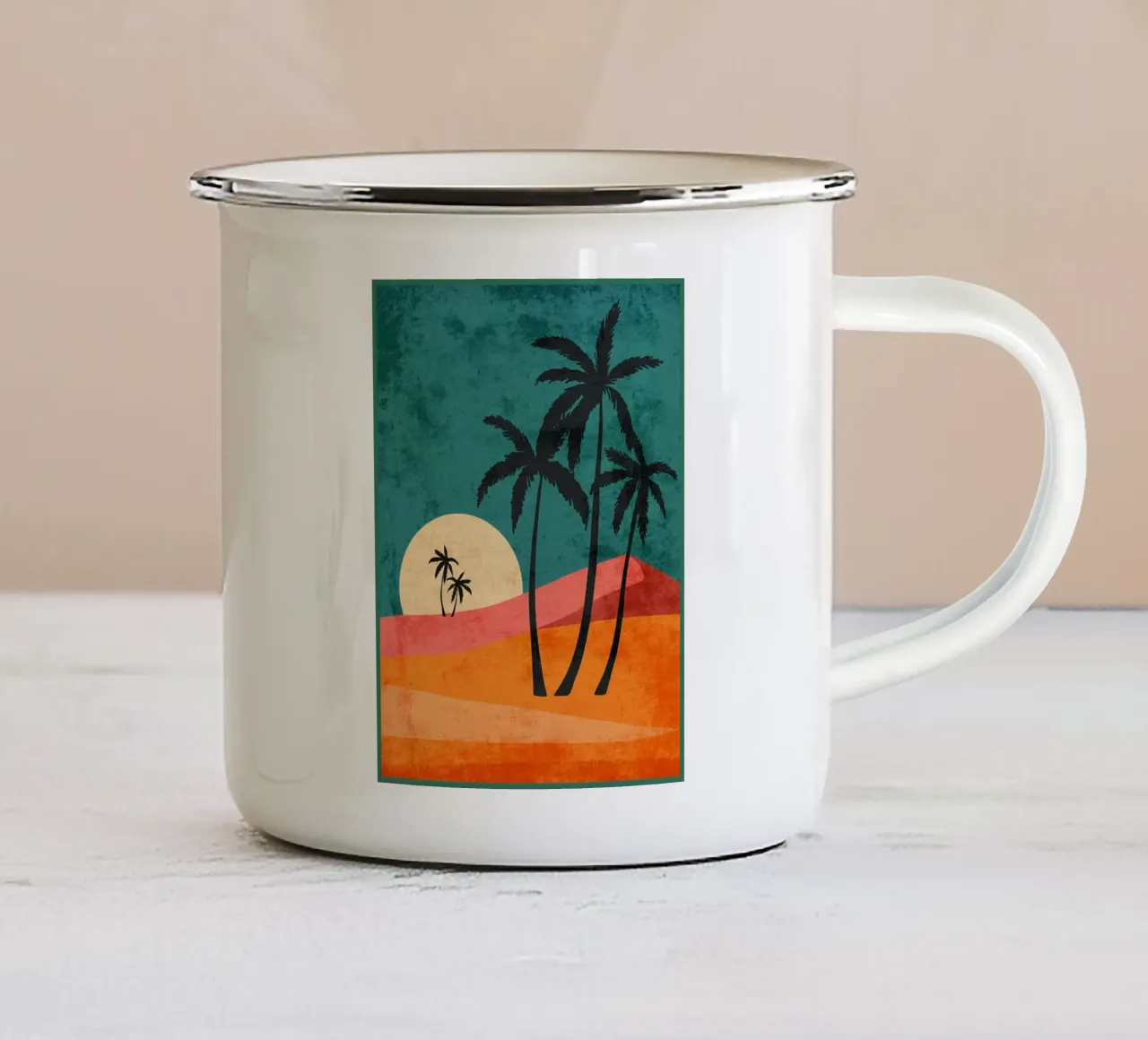 Poster al tramonto con alberi tazza in smalto da Jammie Studio