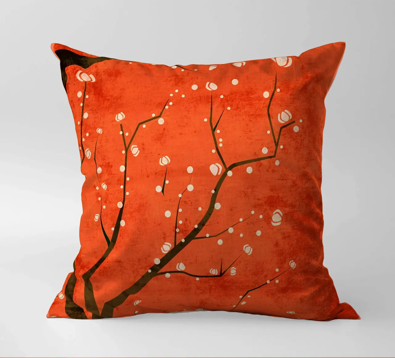 Tree orange background decorative cushion by Jammie Studio