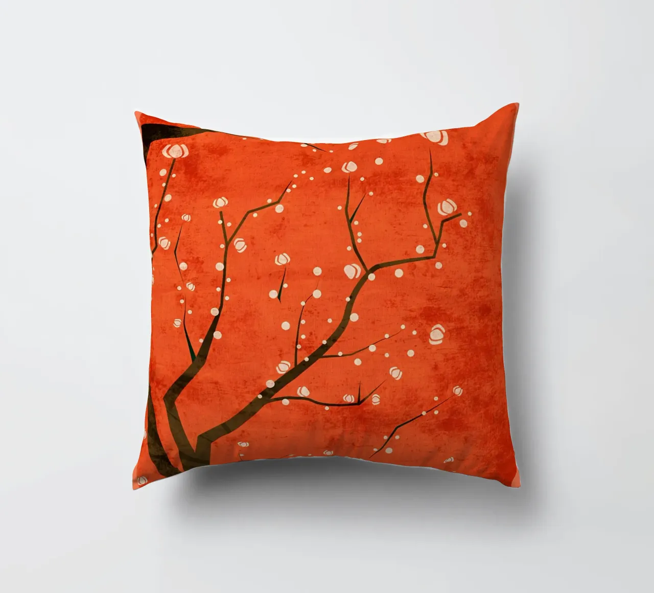 Tree orange background decorative cushion by Jammie Studio
