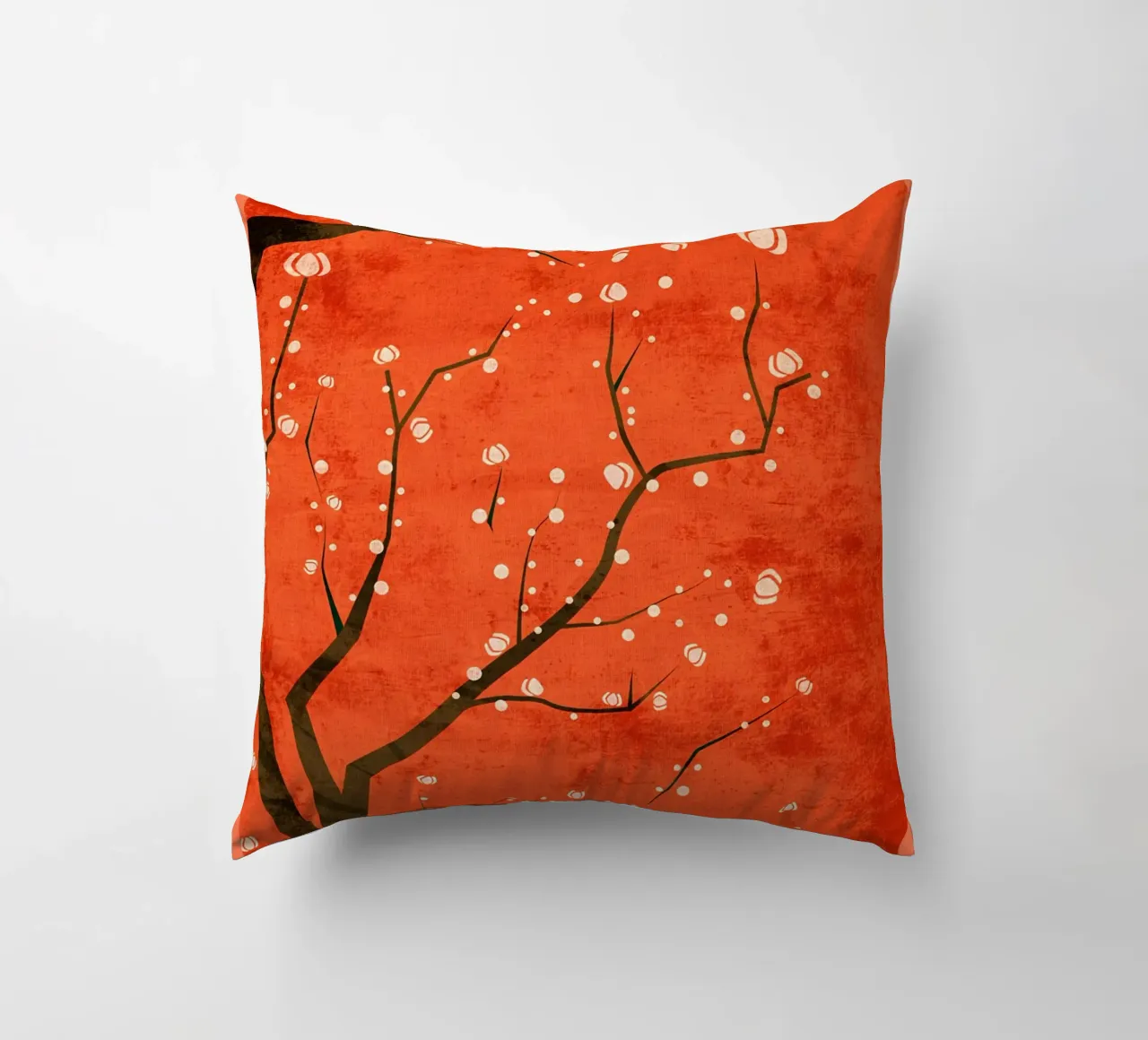 Tree orange background decorative cushion by Jammie Studio