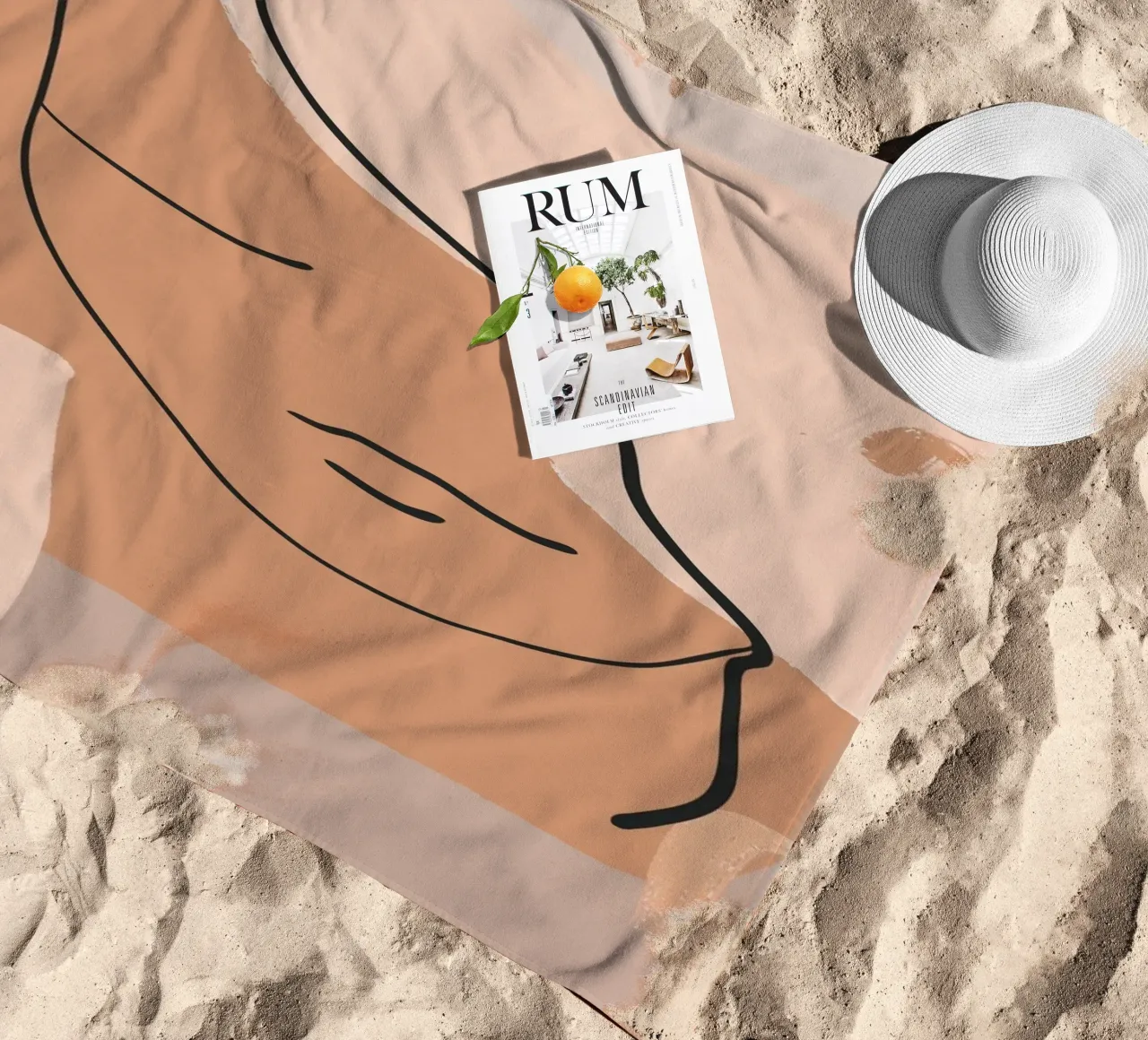 abstract face in lines telo mare da vintageshop