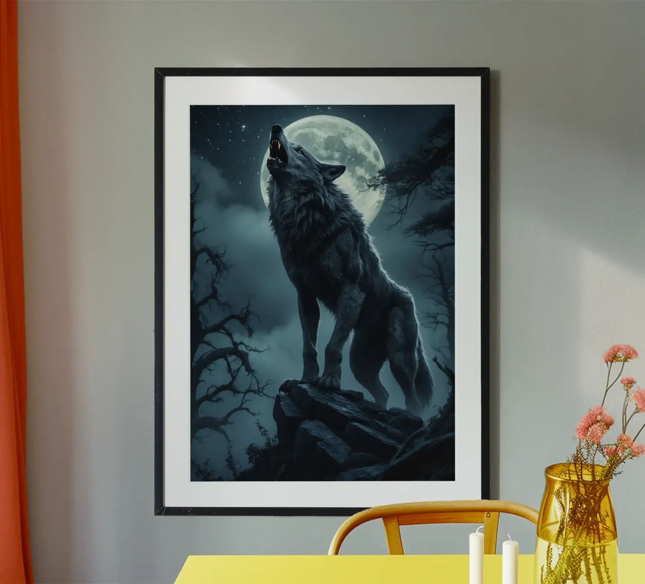 lupi nell'oscurità di una notte di luna piena carta hahnemühle da rock music