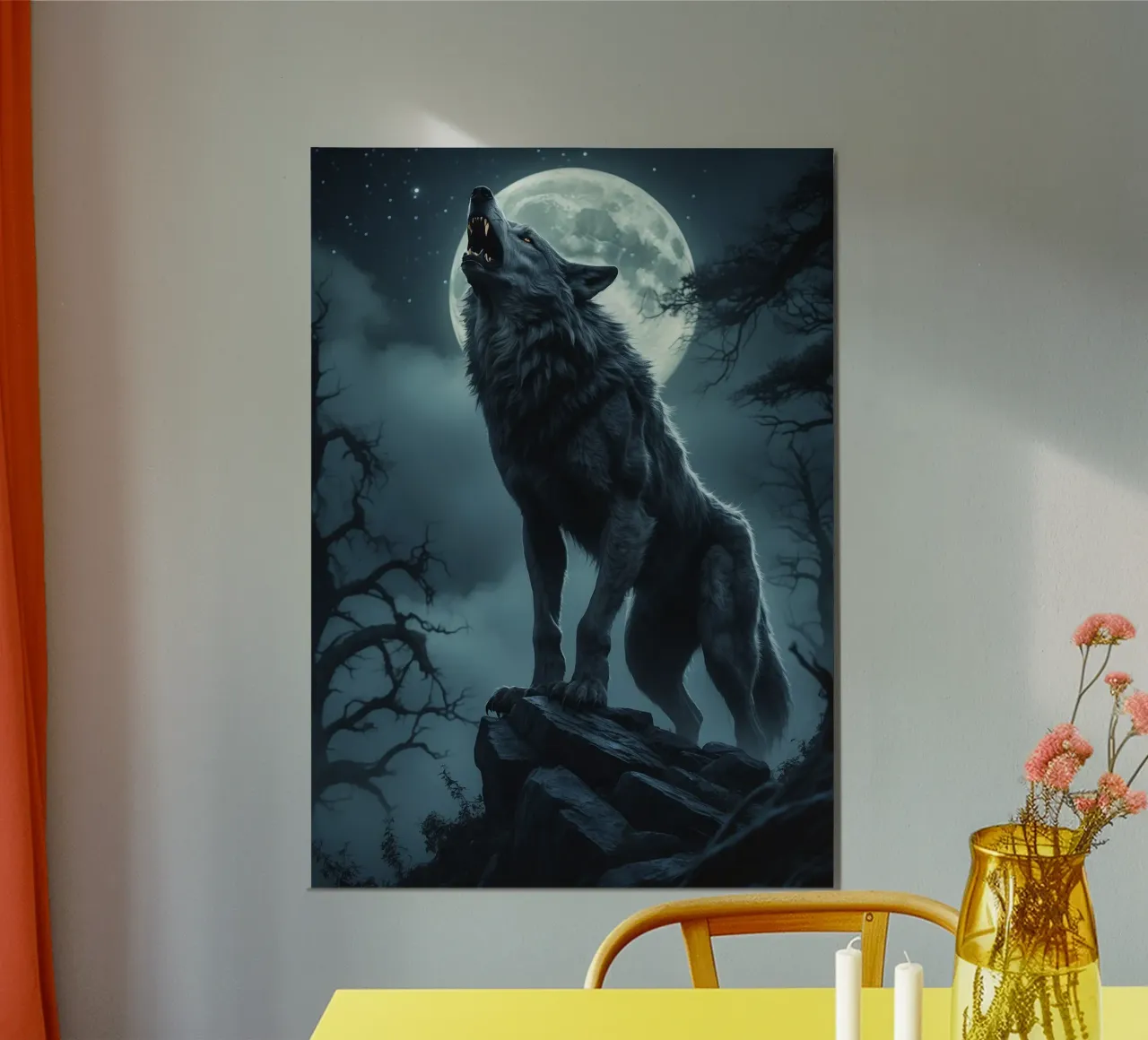 lupi nell'oscurità di una notte di luna piena carta hahnemühle da rock music