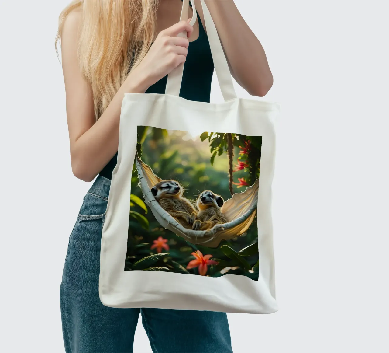 🌿🌺 Meerkats | Insieme in modalità relax (2) borsa in juta da Trinkets NL Design Studio